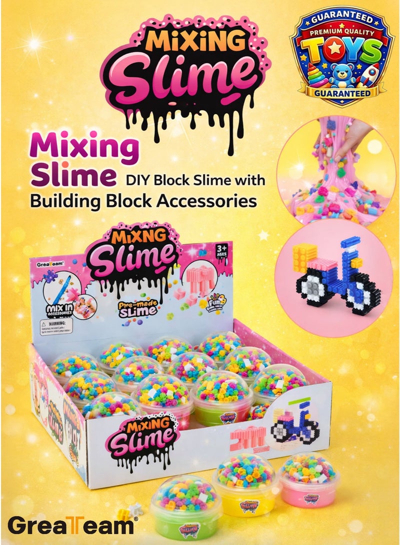 فريق عظيم مجموعة Greateam Mixing Slime المكونة من 12 قطعة سلايم DIY بقطع بناء داخلية 108-110 جرام سلايم كريستالي في كل وعاء بلاستيكي أربعة ألوان سلايم جاهز للتمدد اصنع شكلك الخاص لعبة لعب حسية للأطفال 3 سنوات فما فوق معتمد EN71 آمن وغير سام وفق معيار سلامة الألعاب الأوروبي لعبة تعليمية وتطويرية للأطفال لعب ممتد مجموعة سلايم كاملة بعلبة عرض بالجملة أفضل هدية لرمضان - Image 1